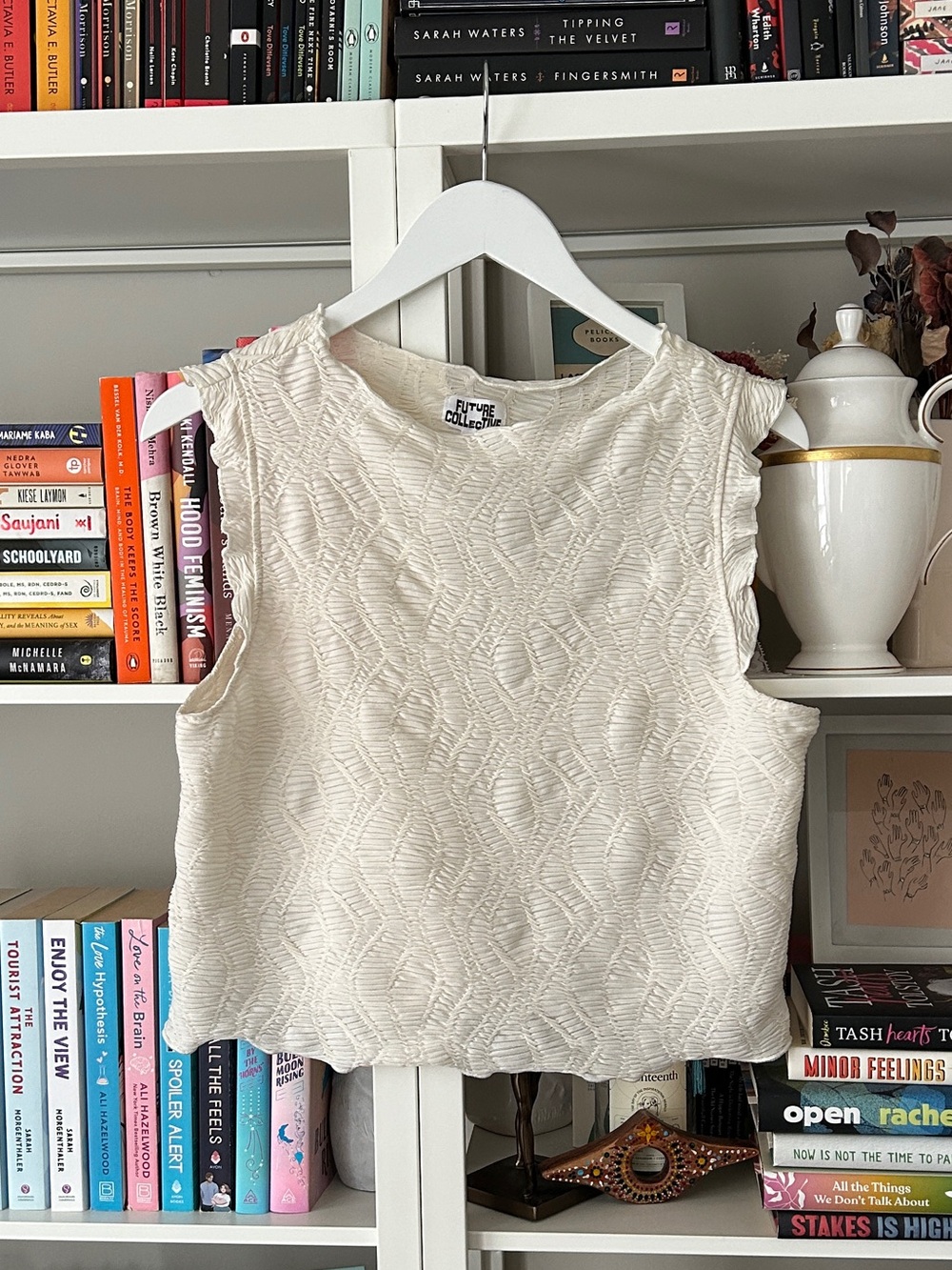 Textured Sleeveless Crop Top in Cream